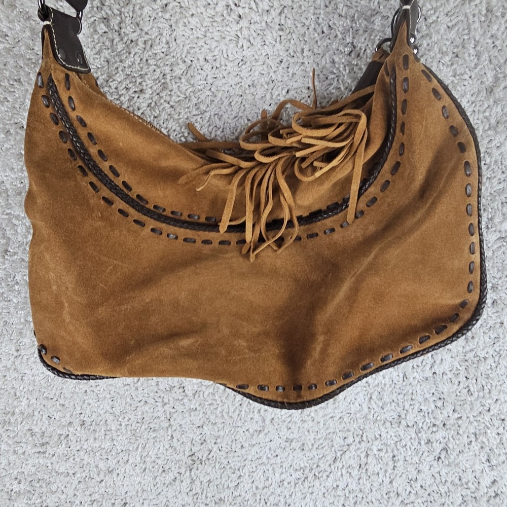 Abro Leather Suede Fringe Thick Stitch Shoulder Bag Purse Made In Italy Western